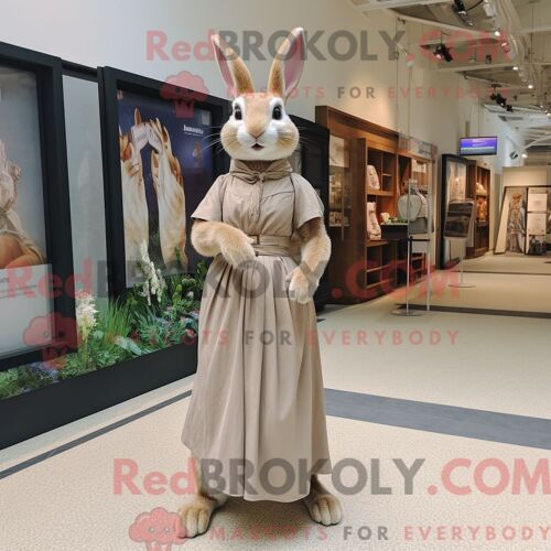 Costume De Mascotte Redbrokoly De Lapin Sauvage Beige Habillé D Une Robe Taille Empire Et De Pochettes