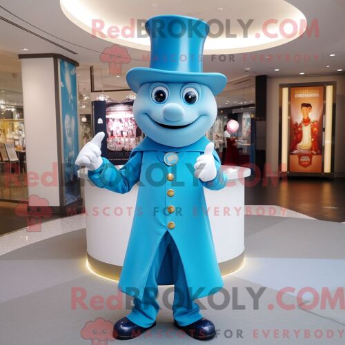 Costume Mascotte Redbrokoly De Sky Blue Ring Master Habillé Avec Un T-Shirt Et Des Casquettes
