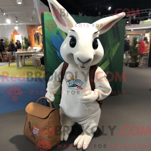 Mascotte Redbrokoly De Kangourou Blanc Costume De Personnage Habillé D Un Sweat Et De Cabas