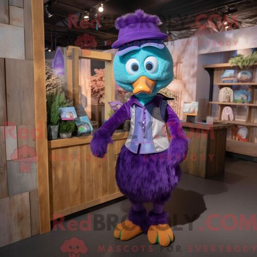 Costume De Mascotte Redbrokoly De Paon Violet Personnage Habillé D Une Salopette Et De Noeuds Papillons