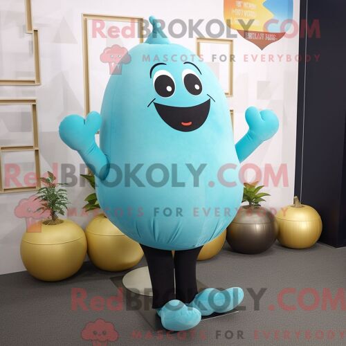 Personnage De Costume De Mascotte Redbrokoly De Pomme De Terre Cyan Habillé D Un Pantalon De Yoga Et D Épinglettes