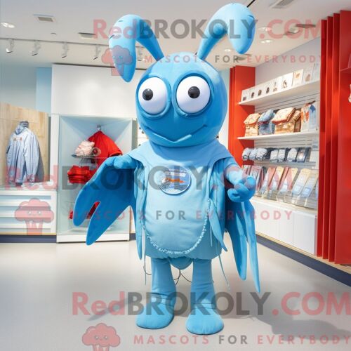 Costume De Mascotte Redbrokoly De Homard Bleu Ciel Habillé D Une Robe Portefeuille Et De Porte-Clés
