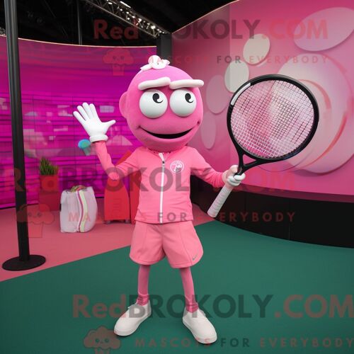 Personnage Mascotte Redbrokoly De Raquette De Tennis Rose Habillé Avec Un T-Shirt À Manches Longues Et Des Montres Numériques