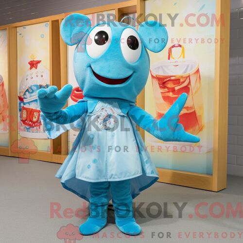 Costume De Mascotte Redbrokoly De Homard Bleu Ciel Habillé D Une Robe Portefeuille Et De Porte-Clés