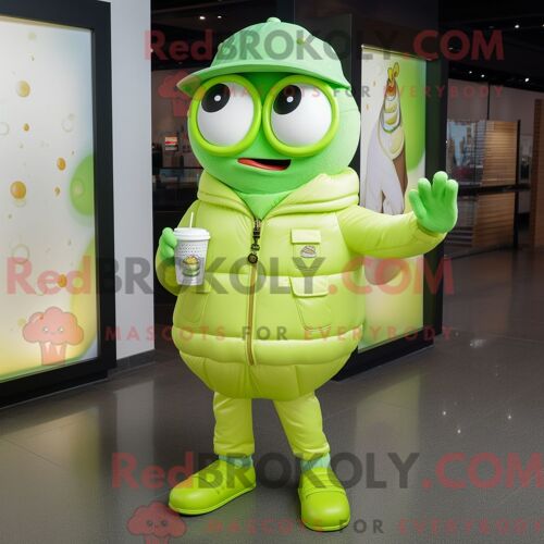 Personnage De Costume De Mascotte Redbrokoly De Crème Glacée Vert Citron Habillé Avec Un Coupe-Vent Et Des Portefeuilles