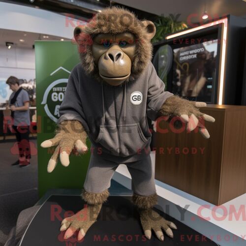 Costume Mascotte Redbrokoly De Babouin Olive Personnage Habillé D Un Sweat Et De Boutons De Manchette