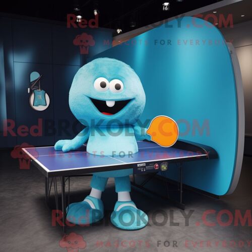 Personnage De Costume De Mascotte Redbrokoly De Table De Ping-Pong Cyan Habillé Avec Un Pantalon Et Des Sacs À Main