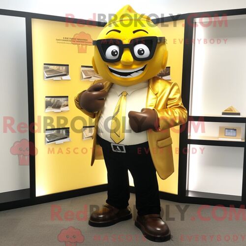 Personnage De Costume De Mascotte Redbrokoly Gold Attorney Habillé Avec Un T-Shirt À Manches Longues Et Des Portefeuilles