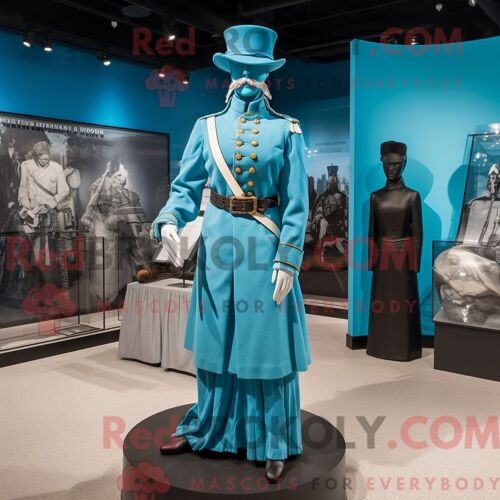 Costume De Mascotte Redbrokoly De Soldat De La Guerre Civile Turquoise Personnage Habillé D Une Robe De Mariée Et De Bérets