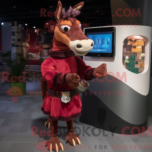 Costume De Mascotte Redbrokoly D Okapi Marron Habillé D Un Col Roulé Et D Un Porte-Monnaie