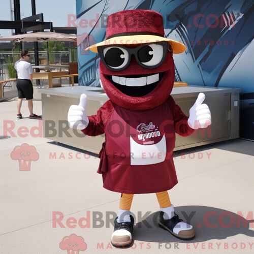 Personnage De Costume De Mascotte Redbrokoly De Sandwich Au Porc Effiloché Marron Habillé Avec Un Body Et Des Lunettes De Soleil