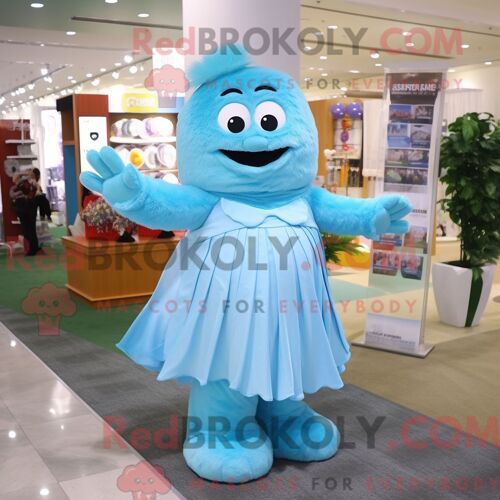 Costume Mascotte Redbrokoly Pendentif Bleu Ciel Personnage Habillé Avec Une Jupe Plissée Et Des Coussinets De Pieds