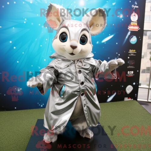 Costume De Mascotte Redbrokoly D Écureuil Volant Argenté Habillé D Un Imperméable Et D Épinglettes