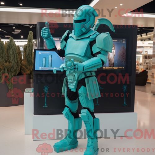 Costume De Mascotte Redbrokoly De Soldat Spartiate Bleu Sarcelle Habillé Avec Un Body Et Un Porte-Monnaie