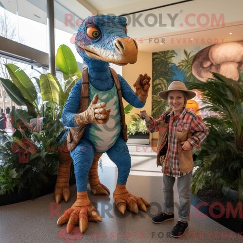 Costume Mascotte Redbrokoly De Deinonychus Personnage Habillé Avec Un Pantalon Capri Et Des Mitaines