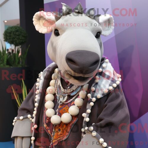 Costume Mascotte Redbrokoly De Tapir Personnage Habillé Avec Une Veste Et Des Colliers