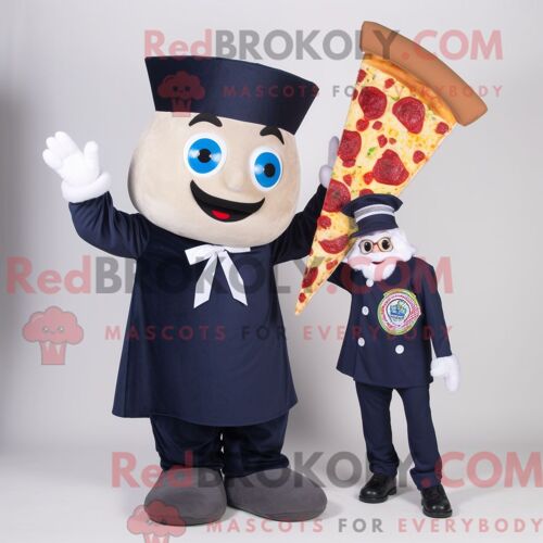Costume De Mascotte Redbrokoly Navy Pizza Slice Habillé Avec Une Robe Trapèze Et Des Gants