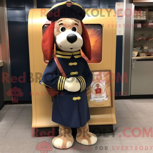 Costume Mascotte Redbrokoly De Hot Dog Bleu Marine Habillé D Une Parka Et De Pochettes