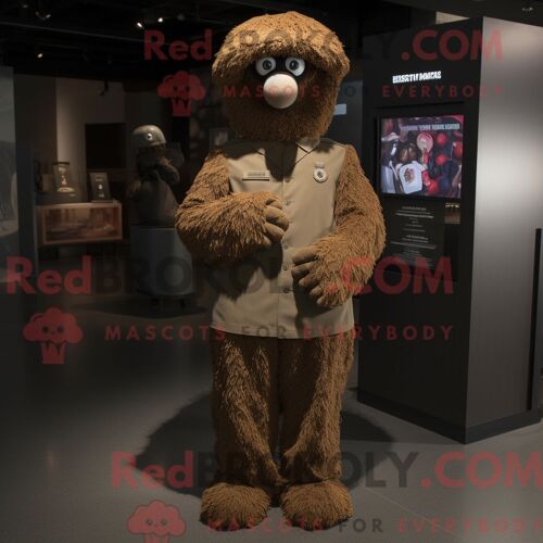 Costume De Mascotte Redbrokoly De Soldat Américain Marron Habillé Avec Une Dissimulation Et Des Pochettes