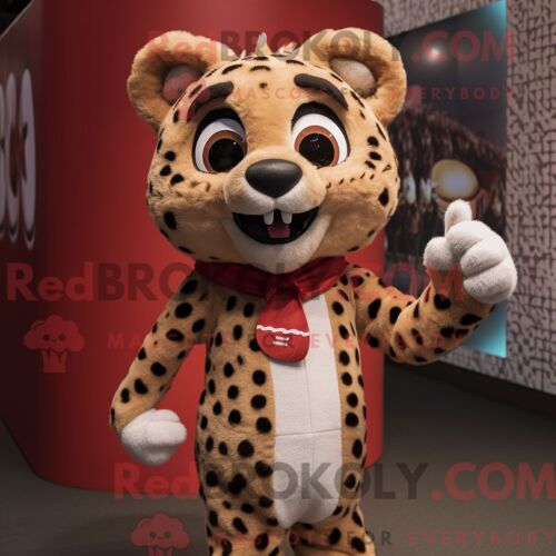 Costume Mascotte Redbrokoly De Guépard Personnage Habillé D Une Combishort Et D Anneaux
