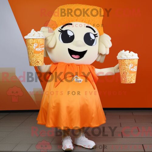 Mascotte Redbrokoly De Pop Corn Orange Costume De Personnage Habillé Avec Une Robe Et Des Bracelets