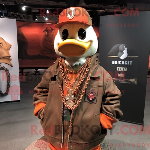 Costume Mascotte Redbrokoly De Rust Aglet Personnage Habillé D Un Blouson Aviateur Et De Colliers