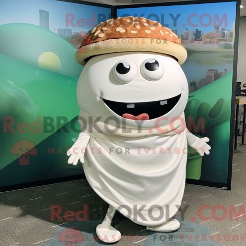 Costume De Mascotte Redbrokoly De Hamburger Blanc Personnage Habillé D Un Col Roulé Et D Épingles À Châle