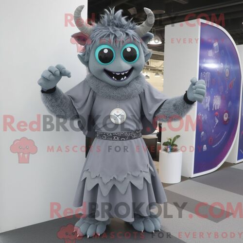Personnage Mascotte Redbrokoly Du Diable Gris Habillé D Une Jupe Longue Et De Montres-Bracelets