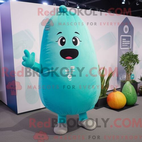 Personnage De Costume De Mascotte Redbrokoly De Pomme De Terre Cyan Habillé D Un Pantalon De Yoga Et D Épinglettes
