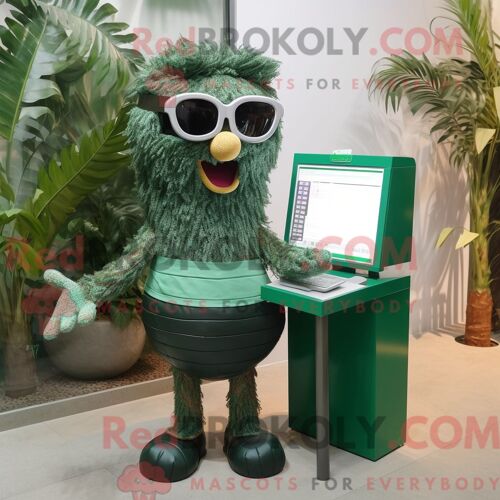 Costume De Mascotte Redbrokoly D Ordinateur Vert Forêt Personnage Habillé D Un Bikini Et De Lunettes De Lecture