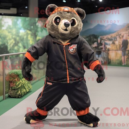 Personnage De Costume De Mascotte Redbrokoly D Ours À Lunettes Rouille Habillé D Un Pantalon De Jogging Et De Lacets De Chaussures