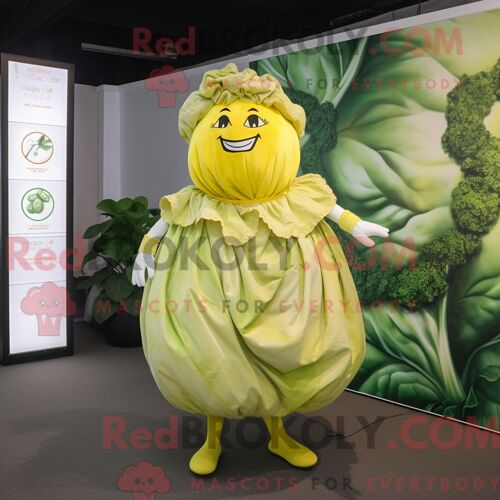 Personnage De Costume De Mascotte Redbrokoly De Chou Jaune Citron Habillé Avec Un Chemisier Et Des Bracelets De Cheville