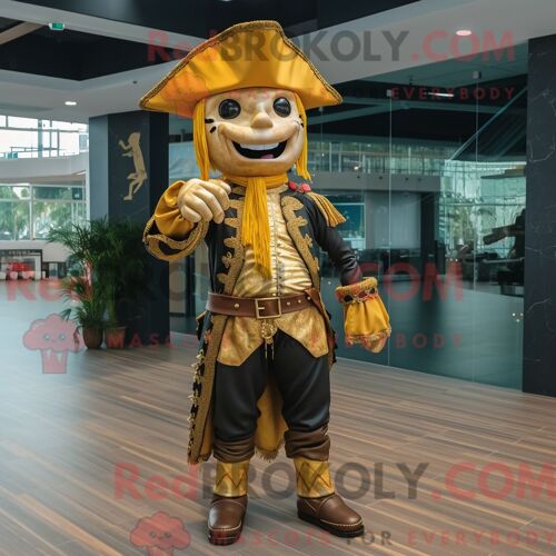 Personnage Mascotte Redbrokoly De Pirate Doré Habillé D Un T-Shirt Et De Lacets De Chaussures