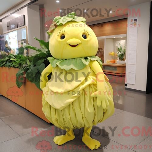 Personnage De Costume De Mascotte Redbrokoly De Chou Jaune Citron Habillé Avec Un Chemisier Et Des Bracelets De Cheville