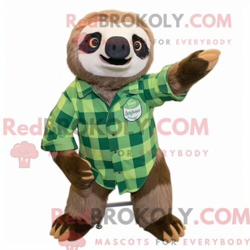 Costume De Mascotte Redbrokoly De Paresseux Vert Forêt Habillé D Une Chemise En Flanelle Et De Noeuds Papillons