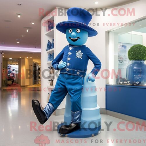 Costume De Mascotte Redbrokoly De Chaussures De Danse Irlandaises Bleues Habillé D Un Jean Bootcut Et D Épingles À Chapeau