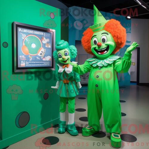 Costume De Mascotte Redbrokoly De Clown Vert Habillé D Une Robe Droite Et De Montres