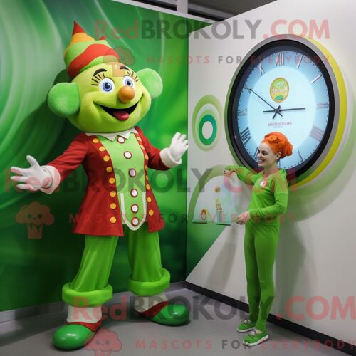 Costume De Mascotte Redbrokoly De Clown Vert Habillé D Une Robe Droite Et De Montres