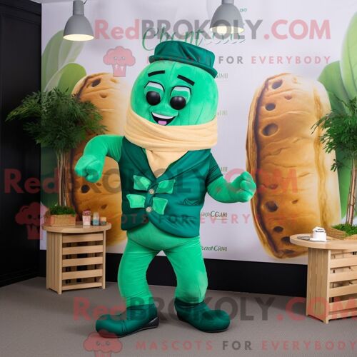 Costume Mascotte Redbrokoly De Croissant Vert Personnage Habillé D Un Blazer Et De Ceintures
