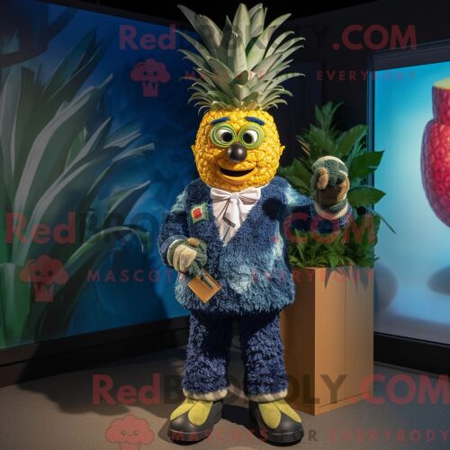 Costume Mascotte Redbrokoly D Aas Bleu Marine Personnage Habillé Avec Un Bermuda Et Des Boucles D Oreilles