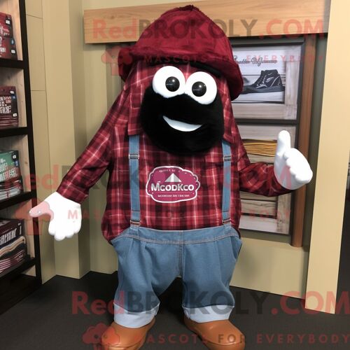 Personnage De Costume De Mascotte Redbrokoly De Spaghetti Marron Habillé Avec Une Chemise En Flanelle Et Des Porte-Clés
