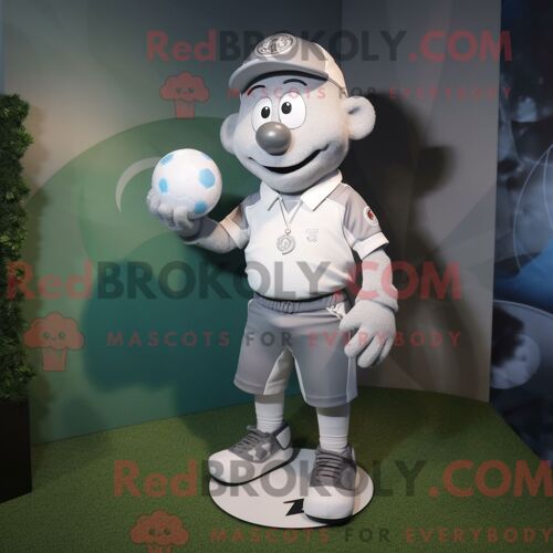 Costume De Mascotte Redbrokoly De Balle De Golf Argentée Personnage Habillé Avec Une Chemise De Rugby Et Des Colliers