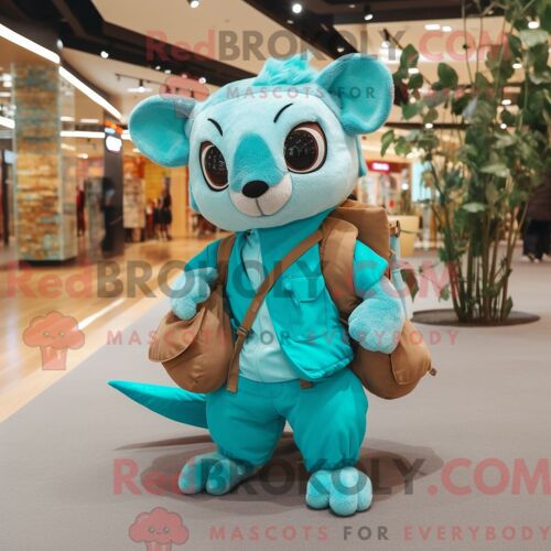 Costume De Mascotte Redbrokoly D Écureuil Volant Turquoise Habillé D Une Combishort Et De Sacs À Dos