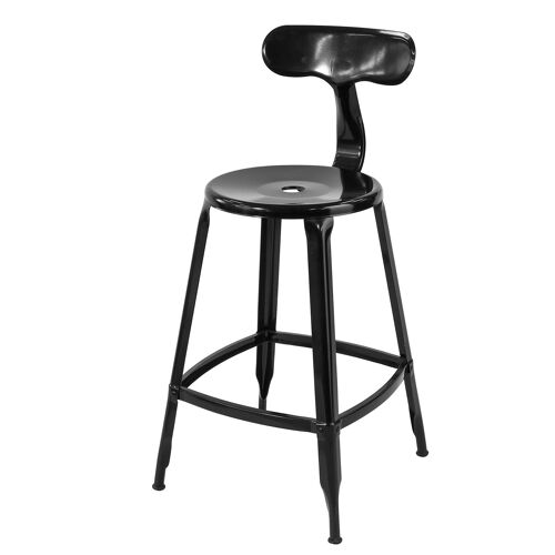 SoBuy FST80-Sch Tabouret De Bar Design Industriel en Métal Robuste Chaise Haute De Cuisine avec Dossier et Repose-Pied - Noir
