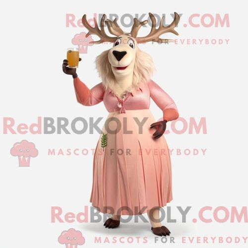 Costume De Mascotte Redbrokoly D Élan Irlandais Pêche Personnage Habillé D Une Robe De Cocktail Et De Ceintures