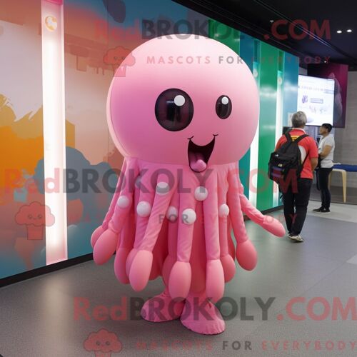 Costume Mascotte Redbrokoly De Méduse Rose Personnage Habillé Avec Une Barboteuse Et Des Mitaines