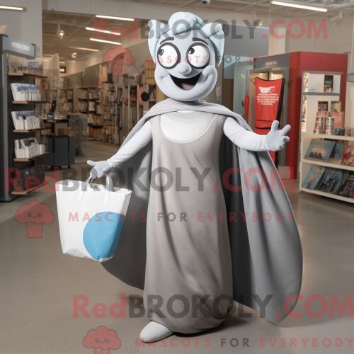 Costume De Mascotte Redbrokoly De Super-Héros Gris Habillé D Une Robe Longue Et De Sacs Fourre-Tout