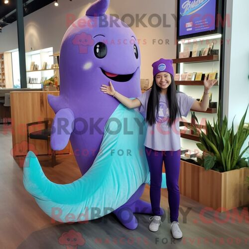 Costume De Mascotte Redbrokoly De Narval Lavande Personnage Habillé D Un Pantalon Capri Et De Pinces À Cheveux
