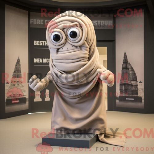 Costume Mascotte Redbrokoly De Méduse Beige Habillé D Un Col Roulé Et D Épingles À Châle
