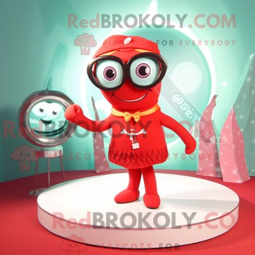 Costume De Mascotte Redbrokoly De Bague De Fiançailles Rouge Personnage Habillé D Un Maillot De Bain Et De Lunettes